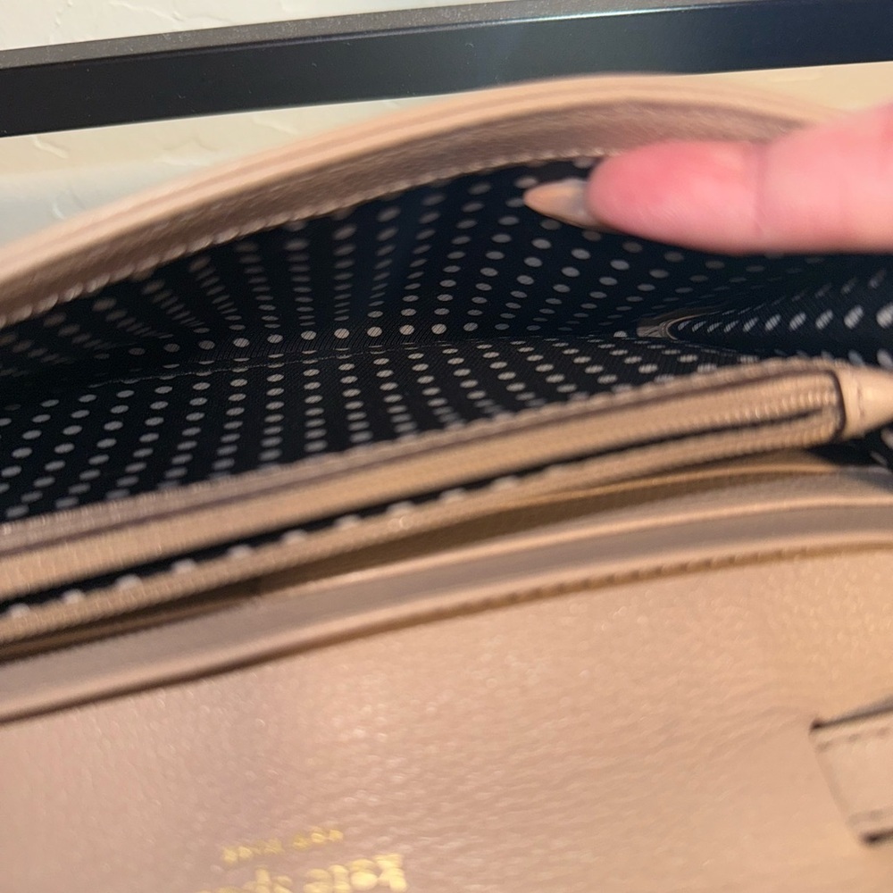 Kate Spade Nude “Mara”Leather Wallet Wristlet w Structured Bow Retractable Strap - Picture 7 of 13